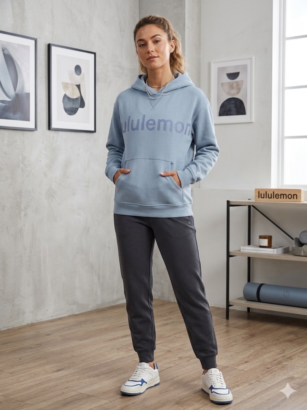 Lululemon All Yours Hoodie Chambray Logo Hooded Athletic Sweater Size 8.